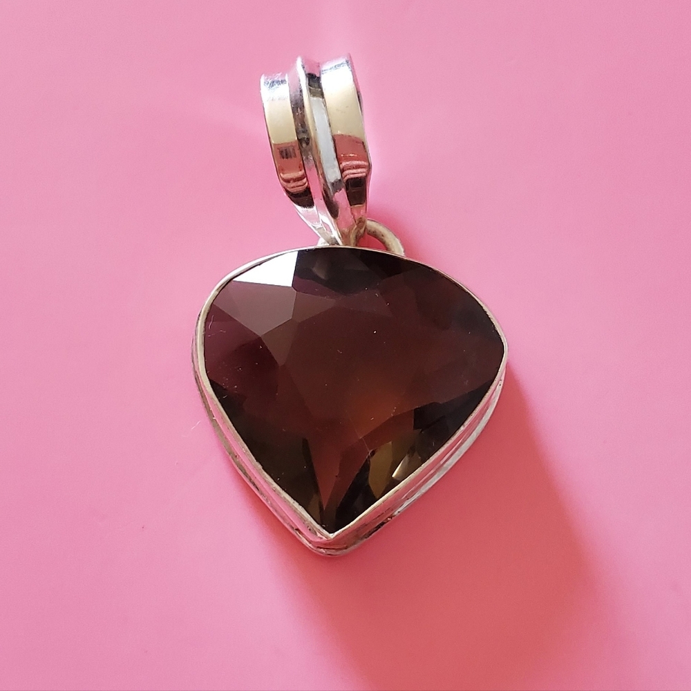 Solid 925 Sterling Silver Brown Simulated Smokey … - image 1